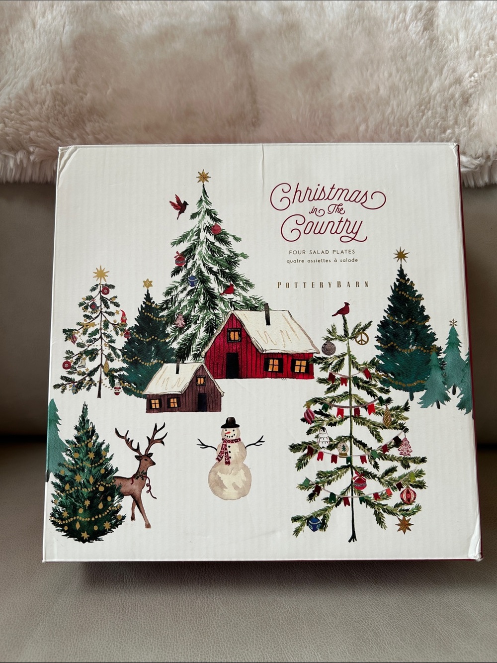 Pottery Barn Christmas in the Country 4pc Stoneware Salad Plates BNIB